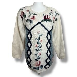 Colleen's Collectables Hand Knit Floral Sweater M‎ Vintage Cottagecore